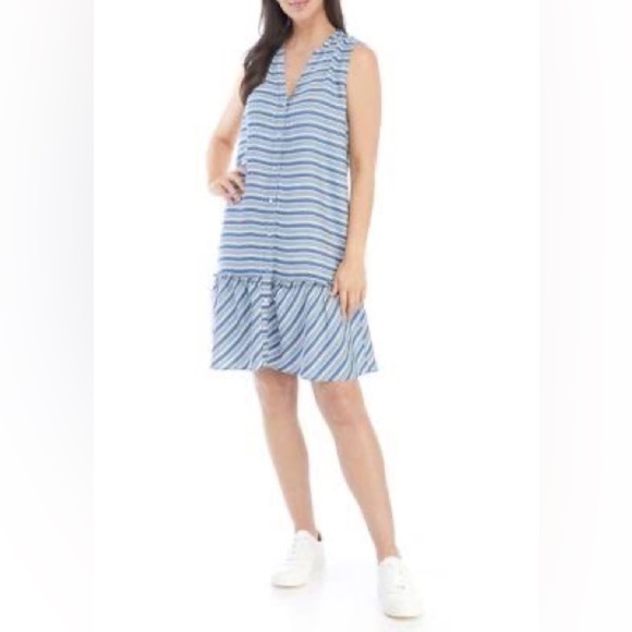 Sharagano Striped Lyocell Peplum Dress Large - Picture 1 of 7